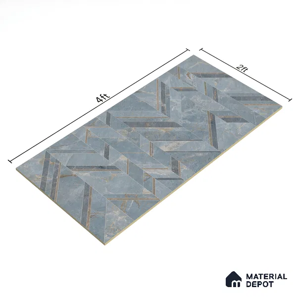 Blue Patterned Wall Tile TL 07073 2 ft x 4 ft Vitrified Glossy Finish - 9 mm | Suitable for Living Room, Bedroom, Bathroom
