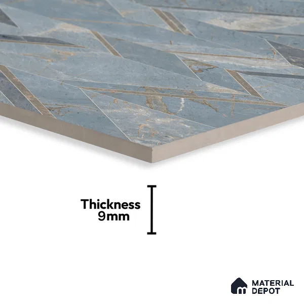 Blue Patterned Wall Tile TL 07073 2 ft x 4 ft Vitrified Glossy Finish - 9 mm | Suitable for Living Room, Bedroom, Bathroom