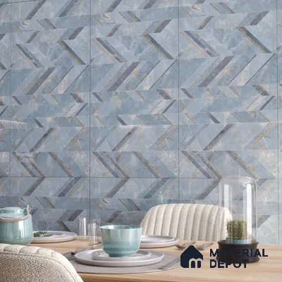 Blue Patterned Wall Tile TL 07073 2 ft x 4 ft Vitrified Glossy Finish - 9 mm | Suitable for Living Room, Bedroom, Bathroom