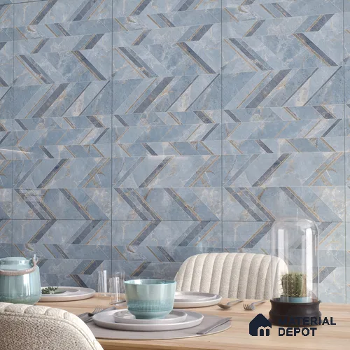Blue Patterned Wall Tile TL 07073 2 ft x 4 ft Vitrified Glossy Finish - 9 mm | Suitable for Living Room, Bedroom, Bathroom