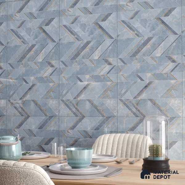 Blue Patterned Wall Tile TL 07073 2 ft x 4 ft Vitrified Glossy Finish - 9 mm | Suitable for Living Room, Bedroom, Bathroom