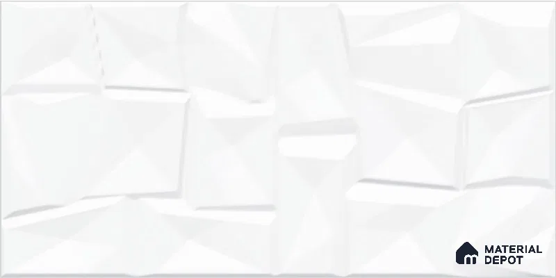 3D Look Glossy Finish White Ceramic Wall Tile | TL 07074 2 ft x 1 ft - 9 mm | Suitable For Kitchen & Bathroom
