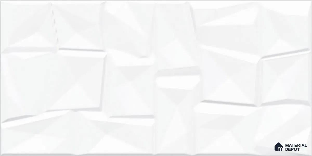 3D Look Glossy Finish White Ceramic Wall Tile | TL 07074 2 ft x 1 ft - 9 mm | Suitable For Kitchen & Bathroom