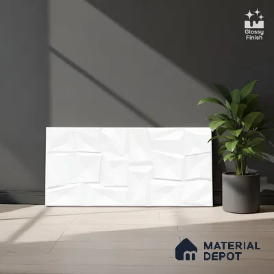 3D Look Glossy Finish White Ceramic Wall Tile | TL 07074 2 ft x 1 ft - 9 mm | Suitable For Kitchen & Bathroom