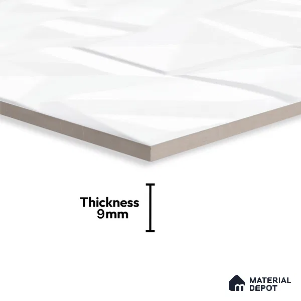3D Look Glossy Finish White Ceramic Wall Tile | TL 07074 2 ft x 1 ft - 9 mm | Suitable For Kitchen & Bathroom