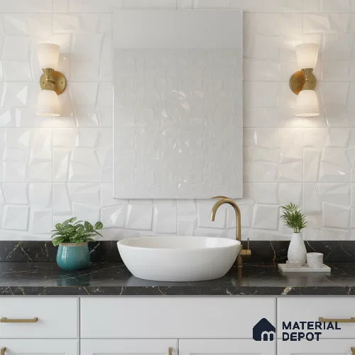 White 3D Wall Tile TL 07074 2 ft x 1 ft Ceramic Glossy Finish - 9 mm | Suitable for Living Room, Bedroom, Bathroom