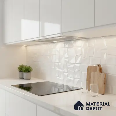 White 3D Wall Tile TL 07074 2 ft x 1 ft Ceramic Glossy Finish - 9 mm | Suitable for Living Room, Bedroom, Bathroom