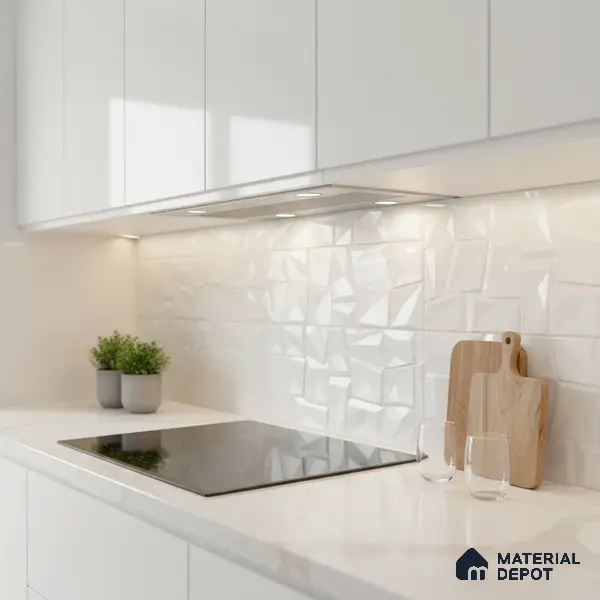 White 3D Wall Tile TL 07074 2 ft x 1 ft Ceramic Glossy Finish - 9 mm | Suitable for Living Room, Bedroom, Bathroom