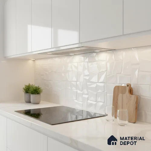 White 3D Wall Tile TL 07074 2 ft x 1 ft Ceramic Glossy Finish - 9 mm | Suitable for Living Room, Bedroom, Bathroom