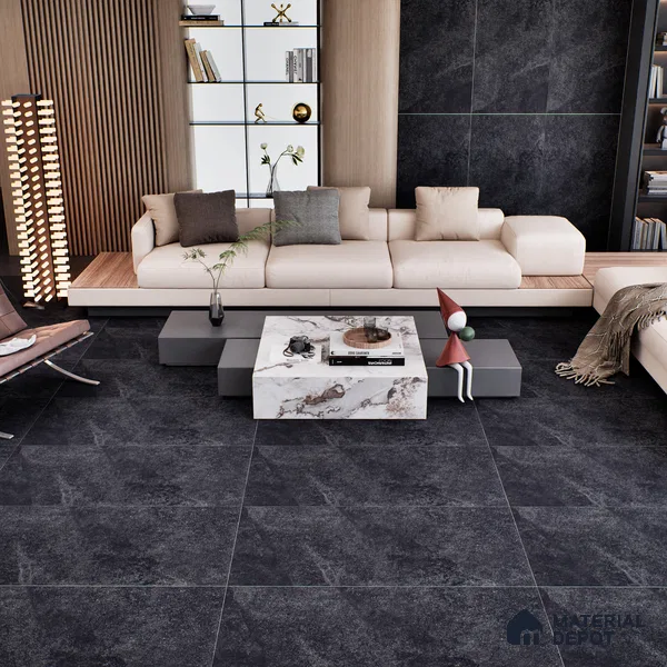 Stone Floor & Wall Tile TL 07083 Canberra Nero 4 ft x 2 ft Matte Finish Vitrified Tile - 9 mm | 4 Random Design | Suitable For living Room, Bedroom, Bathroom | Random Designs