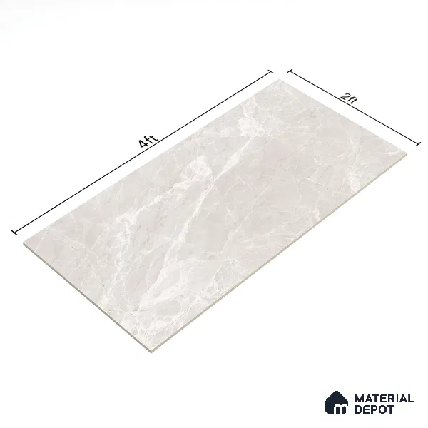 Marble Tundra Grey Wall & Floor Tile TL 07091 B Dove Grey 4 ft x 2 ft Glossy Finish Vitrified Tile - 9 mm | 4 Random Designs | Suitable For Living Room, Bedroom, Dining