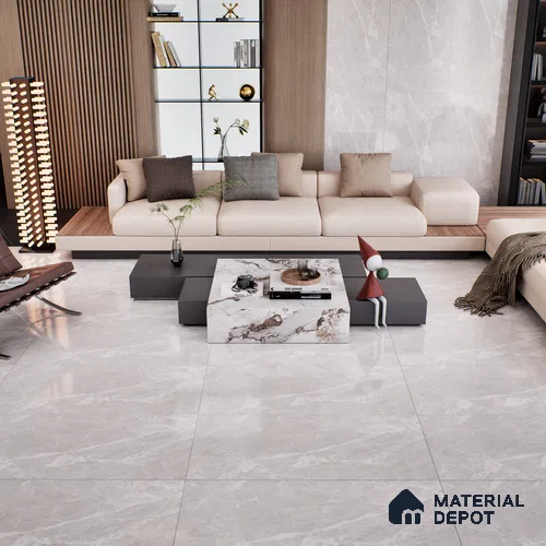 Marble Tundra Grey Wall & Floor Tile TL 07091 B Dove Grey 4 ft x 2 ft Glossy Finish Vitrified Tile - 9 mm | 4 Random Designs | Suitable For Living Room, Bedroom, Dining