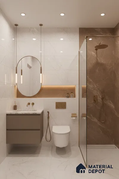 Marble Floor & Wall Tile TL 07092 B Balki Brown 4 ft x 2 ft Glossy Finish Vitrified Tile - 9 mm | 4 Random Design | Suitable For living Room, Bedroom, Bathroom (Sample)