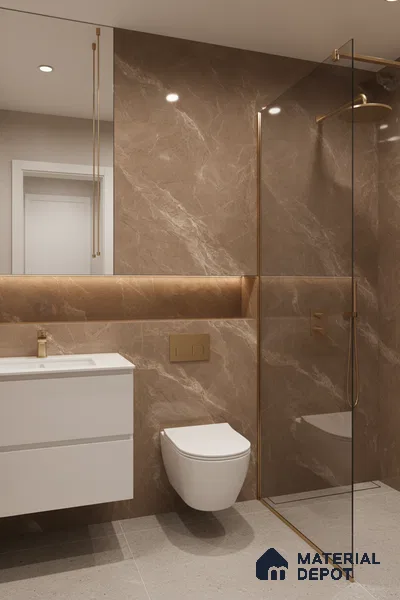 Marble Floor & Wall Tile TL 07092 B Balki Brown 4 ft x 2 ft Glossy Finish Vitrified Tile - 9 mm | 4 Random Design | Suitable For living Room, Bedroom, Bathroom (Sample)