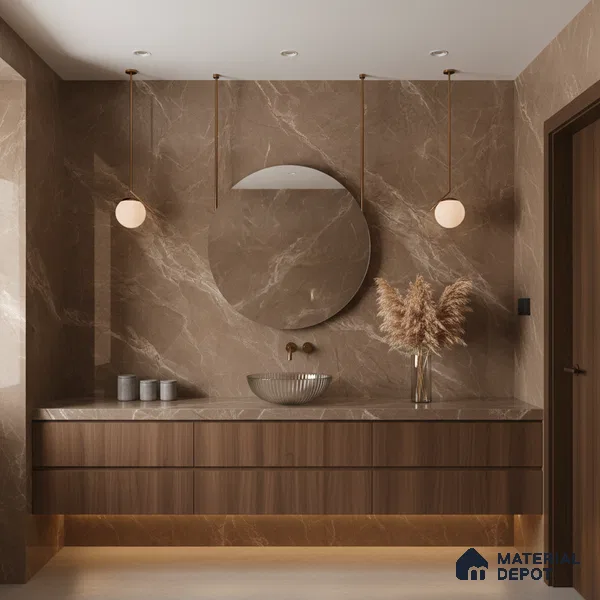 Marble Floor & Wall Tile TL 07092 B Balki Brown 4 ft x 2 ft Glossy Finish Vitrified Tile - 9 mm | 4 Random Design | Suitable For living Room, Bedroom, Bathroom (Sample)