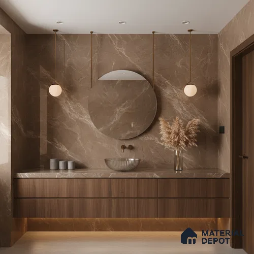Marble Floor & Wall Tile TL 07092 B Balki Brown 4 ft x 2 ft Glossy Finish Vitrified Tile - 9 mm | 4 Random Design | Suitable For living Room, Bedroom, Bathroom | Random Designs
