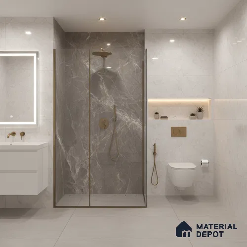 Marble Floor & Wall Tile TL 07093 B Balki Grey 4 ft x 2 ft Glossy Finish Vitrified Tile - 9 mm | 4 Random Design | Suitable For living Room, Bedroom, Bathroom | Random Designs