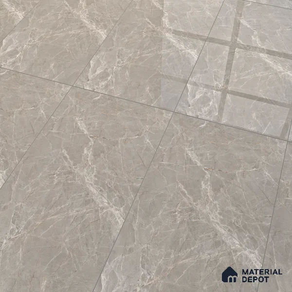 Marble Fior di Bosco Wall & Floor Tile TL 07093 B Stone Grey 4 ft x 2 ft Glossy Finish Vitrified Tile - 9 mm | 4 Random Designs | Suitable For Living Room, Bedroom, Dining