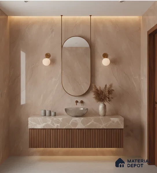 Marble Floor & Wall Tile TL 07096 Froges Brown 4 ft x 2 ft Glossy Finish Vitrified Tile - 9 mm | 3 Random Design | Suitable For living Room, Bedroom, Bathroom (Sample)
