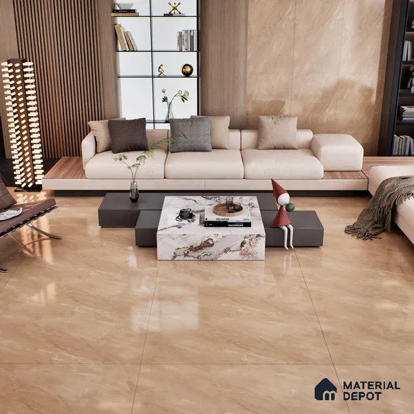 Marble Crema Marfil Wall & Floor Tile TL 07096 Camel Beige 4 ft x 2 ft Glossy Finish Vitrified Tile - 9 mm | 3 Random Designs | Suitable For Living Room, Bedroom, Dining