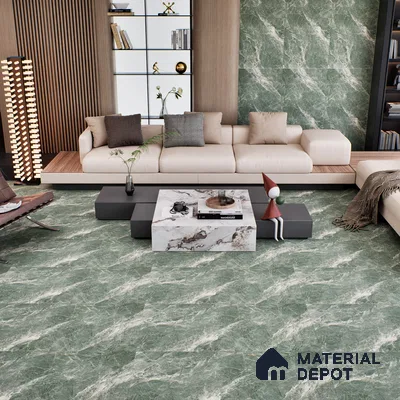Marble Verde Wall & Floor Tile TL 07099 Dusty Green 4 ft x 2 ft Matte Finish Vitrified Tile - 9 mm | 4 Random Designs | Suitable For Living Room, Bedroom, Kitchen