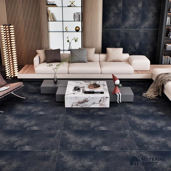 Cement Floor & Wall Tile TL 07105 Malaga Nero 4 ft x 2 ft Matte Finish Vitrified Tile - 9 mm | 4 Random Design | Suitable For living Room, Bedroom, Bathroom | Random Designs