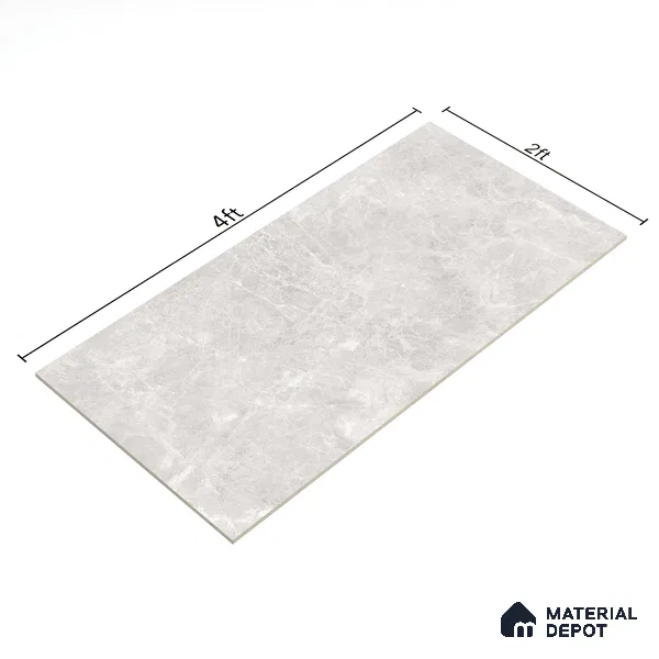 Marble Tundra Grey Wall & Floor Tile TL 07108 Light Grey 4 ft x 2 ft Matte Finish Vitrified Tile - 9 mm | 4 Random Designs | Suitable For Living Room, Bedroom, Kitchen