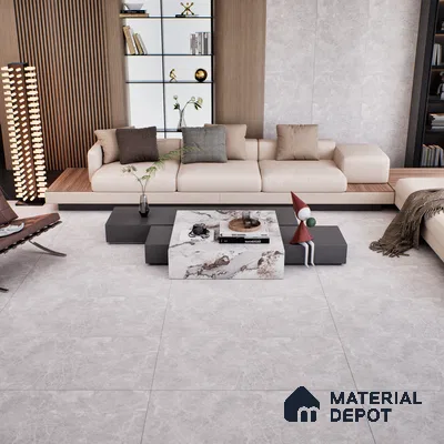 Marble Tundra Grey Wall & Floor Tile TL 07108 Light Grey 4 ft x 2 ft Matte Finish Vitrified Tile - 9 mm | 4 Random Designs | Suitable For Living Room, Bedroom, Kitchen