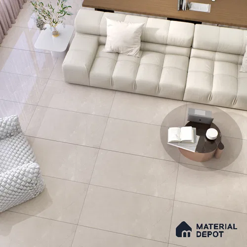 Marble Crema Marfil Wall & Floor Tile TL 07123 Taupe Beige 4 ft x 2 ft Glossy Finish Vitrified Tile - 9 mm | 4 Random Designs | Suitable For Living Room, Bedroom, Dining