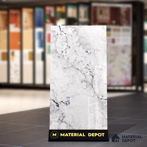 Marble Carrara Wall & Floor Tile TL 07124 Off-White 4 ft x 2 ft Glossy Finish Vitrified Tile - 9 mm | 3 Random Designs | Suitable For Living Room, Bedroom, Dining