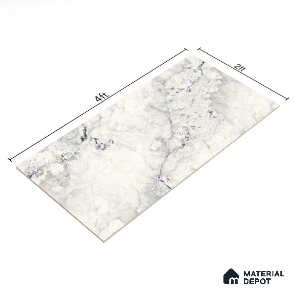 Marble Carrara Wall & Floor Tile TL 07124 Off-White 4 ft x 2 ft Glossy Finish Vitrified Tile - 9 mm | 3 Random Designs | Suitable For Living Room, Bedroom, Dining