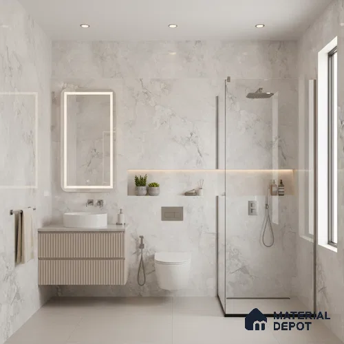 Marble Floor & Wall Tile TL 07126 Aang White 4 ft x 2 ft Glossy Finish Vitrified Tile - 9 mm | 3 Random Design | Suitable For living Room, Bedroom, Bathroom | Random Designs