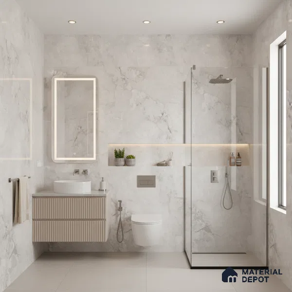 Marble Floor & Wall Tile TL 07126 Aang White 4 ft x 2 ft Glossy Finish Vitrified Tile - 9 mm | 3 Random Design | Suitable For living Room, Bedroom, Bathroom | Random Designs