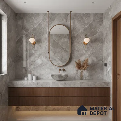 Marble Floor & Wall Tile TL 07127 Dinova Grey 4 ft x 2 ft Glossy Finish Vitrified Tile - 9 mm | 3 Random Design | Suitable For living Room, Bedroom, Bathroom (Sample)