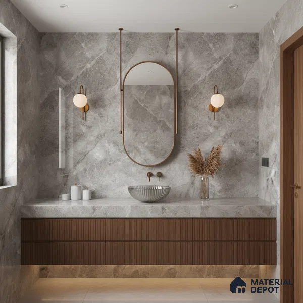 Marble Floor & Wall Tile TL 07127 Dinova Grey 4 ft x 2 ft Glossy Finish Vitrified Tile - 9 mm | 3 Random Design | Suitable For living Room, Bedroom, Bathroom (Sample)