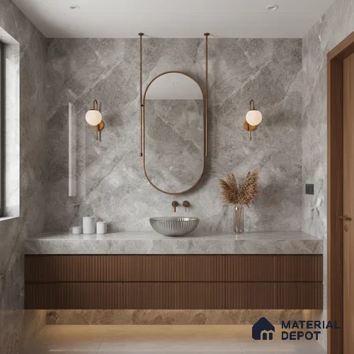 Marble Floor & Wall Tile TL 07127 Dinova Grey 4 ft x 2 ft Glossy Finish Vitrified Tile - 9 mm | 3 Random Design | Suitable For living Room, Bedroom, Bathroom | Random Designs