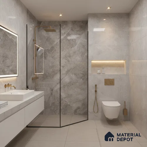 Marble Floor & Wall Tile TL 07127 Dinova Grey 4 ft x 2 ft Glossy Finish Vitrified Tile - 9 mm | 3 Random Design | Suitable For living Room, Bedroom, Bathroom | Random Designs