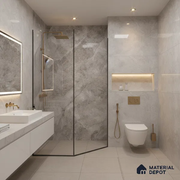 Marble Floor & Wall Tile TL 07127 Dinova Grey 4 ft x 2 ft Glossy Finish Vitrified Tile - 9 mm | 3 Random Design | Suitable For living Room, Bedroom, Bathroom (Sample)