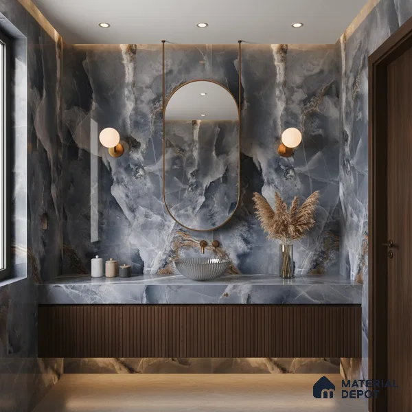 Marble Floor & Wall Tile TL 07129 Ozone Blue 4 ft x 2 ft Glossy Finish Vitrified Tile - 9 mm | 3 Random Design | Suitable For living Room, Bedroom, Bathroom | Random Designs