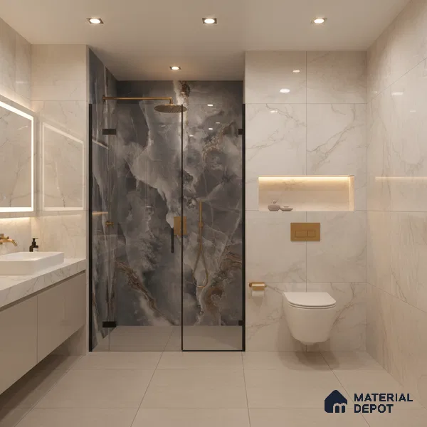 Marble Floor & Wall Tile TL 07129 Ozone Blue 4 ft x 2 ft Glossy Finish Vitrified Tile - 9 mm | 3 Random Design | Suitable For living Room, Bedroom, Bathroom | Random Designs