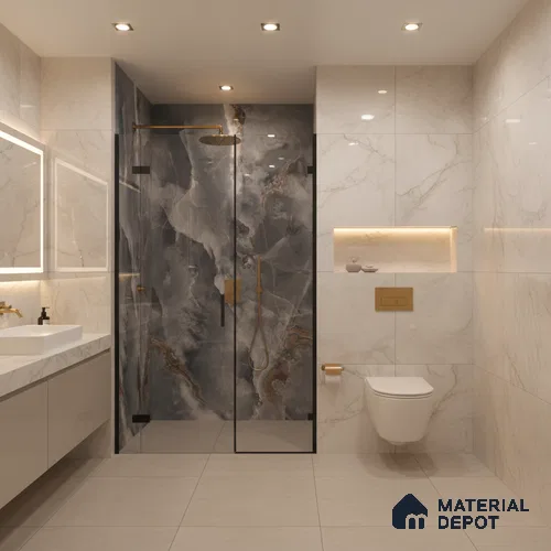 Marble Floor & Wall Tile TL 07129 Ozone Blue 4 ft x 2 ft Glossy Finish Vitrified Tile - 9 mm | 3 Random Design | Suitable For living Room, Bedroom, Bathroom | Random Designs