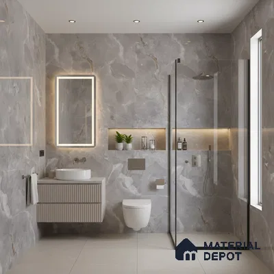 Marble Floor & Wall Tile TL 07130 Ozone Grey 4 ft x 2 ft Glossy Finish Vitrified Tile - 9 mm | 3 Random Design | Suitable For living Room, Bedroom, Bathroom (Sample)