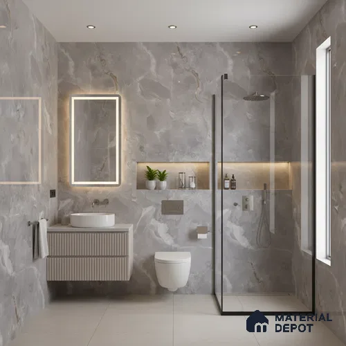 Marble Floor & Wall Tile TL 07130 Ozone Grey 4 ft x 2 ft Glossy Finish Vitrified Tile - 9 mm | 3 Random Design | Suitable For living Room, Bedroom, Bathroom | Random Designs