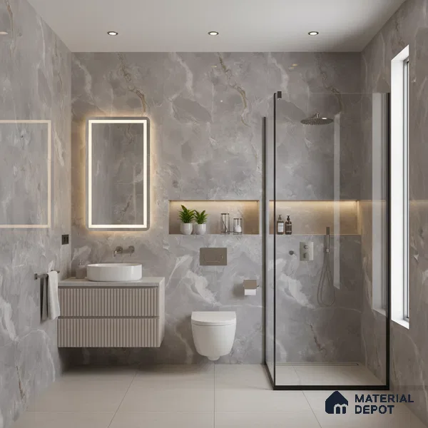 Marble Floor & Wall Tile TL 07130 Ozone Grey 4 ft x 2 ft Glossy Finish Vitrified Tile - 9 mm | 3 Random Design | Suitable For living Room, Bedroom, Bathroom (Sample)