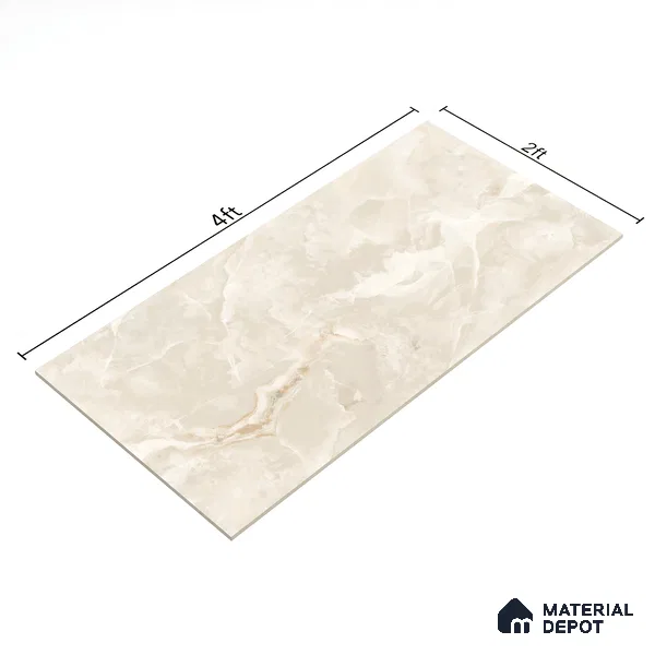Marble Onyx Wall & Floor Tile TL 07131 Warm Beige 4 ft x 2 ft Glossy Finish Vitrified Tile - 9 mm | 3 Random Designs | Suitable For Living Room, Bedroom, Dining