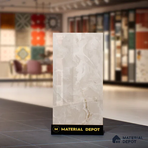 Marble Onyx Wall & Floor Tile TL 07131 Warm Beige 4 ft x 2 ft Glossy Finish Vitrified Tile - 9 mm | 3 Random Designs | Suitable For Living Room, Bedroom, Dining