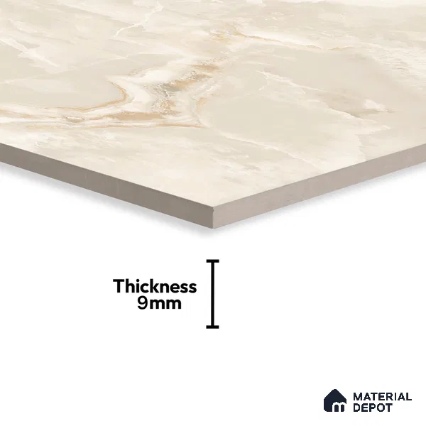 Marble Onyx Wall & Floor Tile TL 07131 Warm Beige 4 ft x 2 ft Glossy Finish Vitrified Tile - 9 mm | 3 Random Designs | Suitable For Living Room, Bedroom, Dining