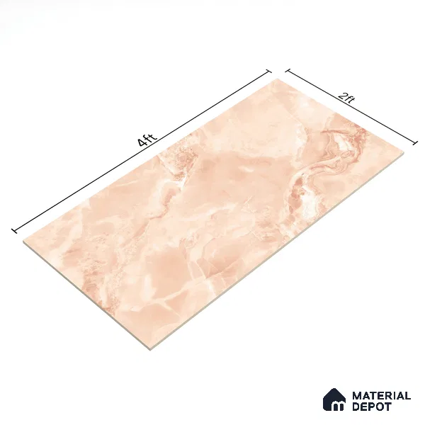 Marble Onyx Wall & Floor Tile TL 07132 Peach Pink 4 ft x 2 ft Glossy Finish Vitrified Tile - 9 mm | 3 Random Designs | Suitable For Living Room, Bedroom, Dining