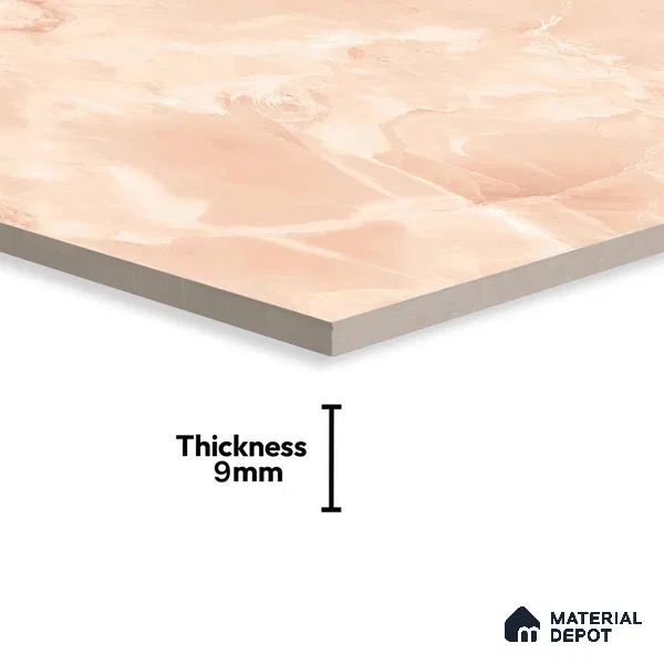 Marble Onyx Wall & Floor Tile TL 07132 Peach Pink 4 ft x 2 ft Glossy Finish Vitrified Tile - 9 mm | 3 Random Designs | Suitable For Living Room, Bedroom, Dining