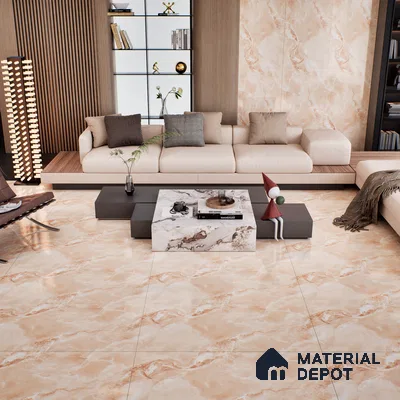 Marble Onyx Wall & Floor Tile TL 07132 Peach Pink 4 ft x 2 ft Glossy Finish Vitrified Tile - 9 mm | 3 Random Designs | Suitable For Living Room, Bedroom, Dining